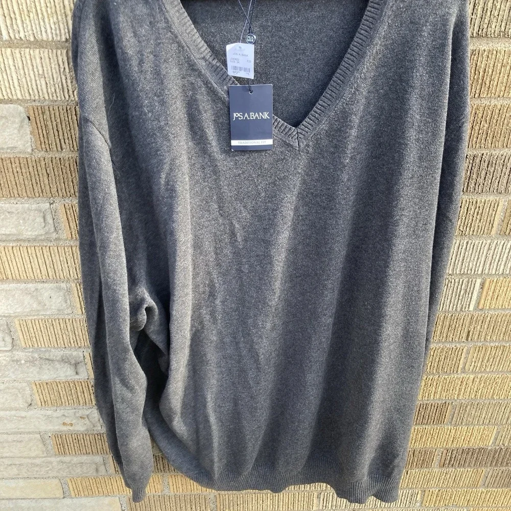 Jos. A. Bank Sweater Gray V Neck Pima Cotton Size 3XL‎ Long Sleeve NWT